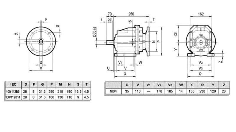 ERC04 RIDUTTORE PER MOTORE ELETTRICO MS100 (2,2-3-4kW) RELAZIONE 25:1