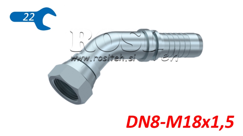 HIDRAVLIČNI PRIKLJUČEK BSP ŽENSKI KOLENO 45° DN8-M18x1,5