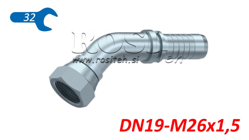 HIDRAVLIČNI PRIKLJUČEK BSP ŽENSKI KOLENO 45° DN19-M26x1,5