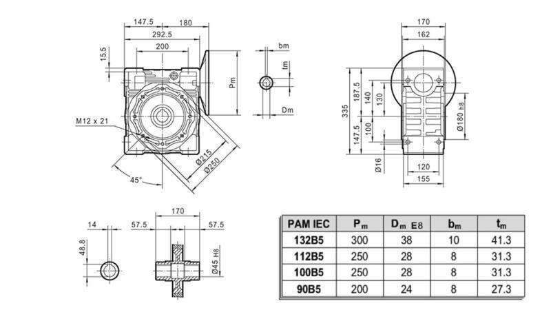 PMRV-130 REDUKTOR ZA ELEKTRO MOTOR MS100 (4kW) OMJER 40:1