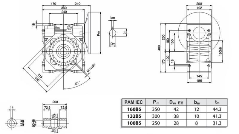 PMRV-150 ÜBERSETZUNGSGETRIEBE FÜR ELEKTROMOTOR MS132 (7,5kW) VERHÄLTNIS 40:1