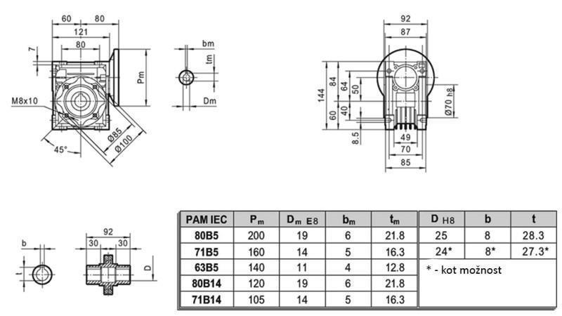 PMRV-50 REDUCER VOOR ELEKTRISCHE MOTOR MS80 (0.55-0.75kW) VERHOUD 7.5:1