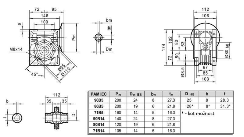 PMRV-63 REDUKTOR ZA ELEKTROMOTOR MS90 (1,1-1,5kW) RAZMERJE 10:1