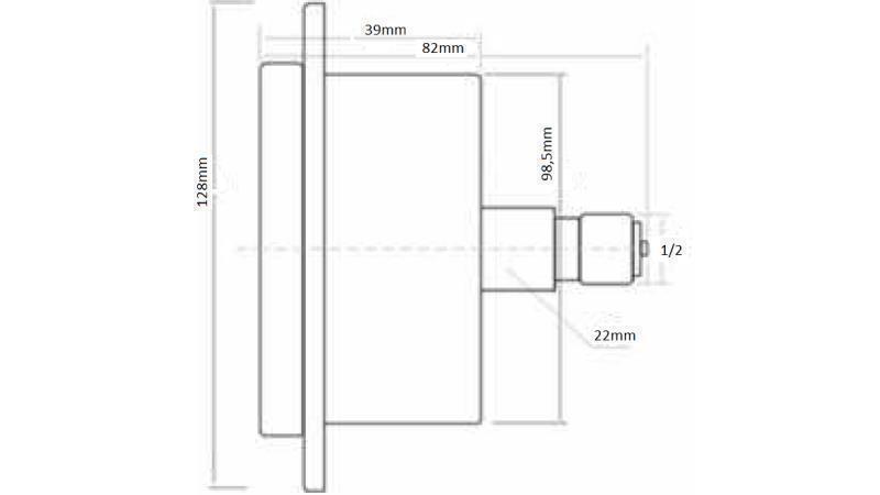 MANOMETER DN100 ZADNÝ 0 - 60 BAR - 1/2-rozmery