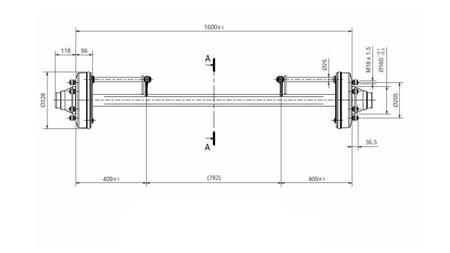 AXLE FOR TRAILER 7200 kg WITH BRAKES (1600 mm)