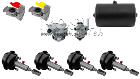 SET DE FRÂNE AER-HIDRAULICE PENTRU REMORCĂ SISTEM COMPLET DUAL CIRCUIT 4 CILINDRI
