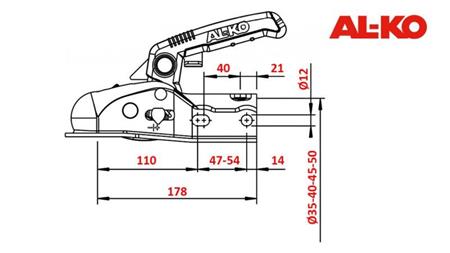 TOWBAR AL-KO AK-270 FOR CAR TRAILER ROUND 2.700 kg FI35-40-45-50