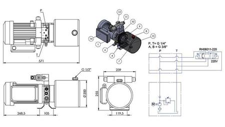 MINI HIDRAVLIČNI AGREGAT 230V AC (1,5 kW) - 5,8 cc - 8,2 lit/min - tank 6 lit