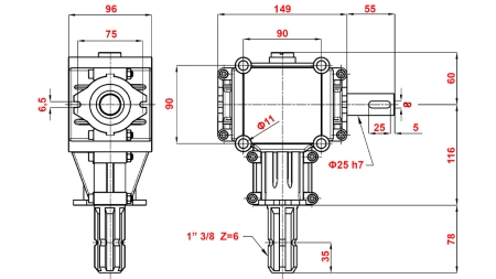 KĄTOWA PRZEKŁADNIA PTO 1:2.88 (10HP-7kW)