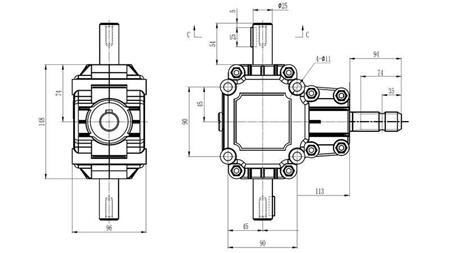 KUTNI REDUKTOR PTO 1:1.9 (14HP-10kW) ECO dimenzije