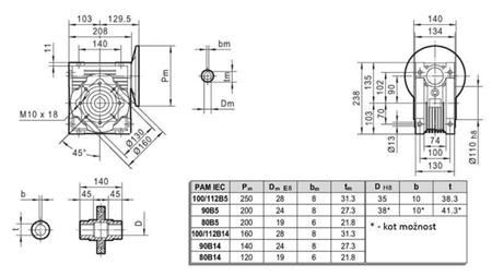 PMRV-90 reducer for elektrisk motor MS100 (2.2-3-4kW) forhold 20:1