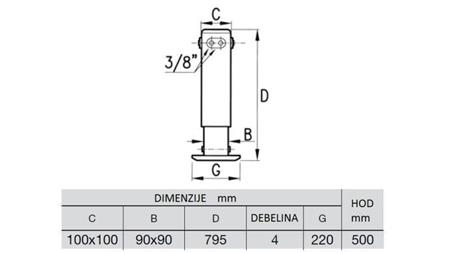 GAMBA IDRAULICA A DUE VIE 3,8 TONNELLATE 500mm