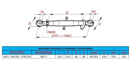 BRACCIO A 3 PUNTI FILETTATI DEL TRATTORE CAT 1 M27X3 - 570/730 ECO