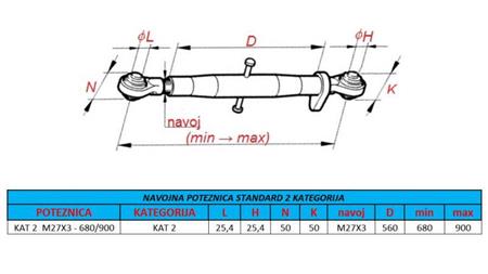 TRACTOR TOP LINK ASSEMBLY CAT 2 M27x3 -680/900 ECO