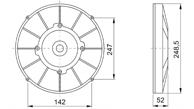 VENTILATOR AKSIJALNI 255mm POTISNI 12V
