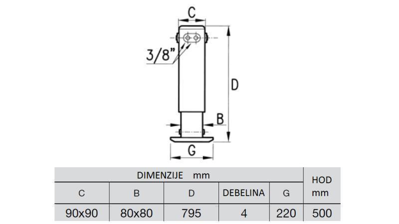 HIDRAVLIČNA NOGA DVOSMERNA 2,9 TON 400mm - dimenzije