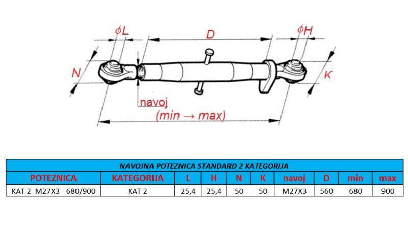 TRACTOR TOP LINK ASSEMBLY CAT 2 M27x3 -680/900 ECO