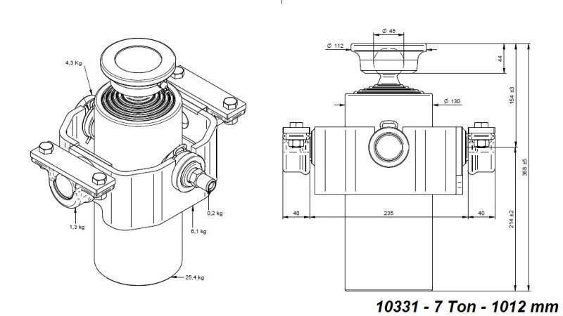 TELESKOPICKÝ HYDRAULICKÝ VALEC COMPACT 5 ÚROVNÍ 1012mm x125 -GUĽA