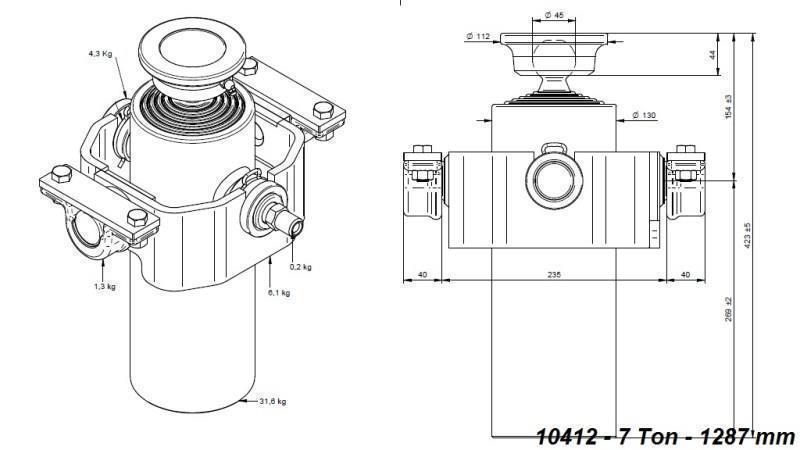 TELESCOPIC CYLINDER  COMPACT 5 EXTENSIONS 1287mm x125 - BALL