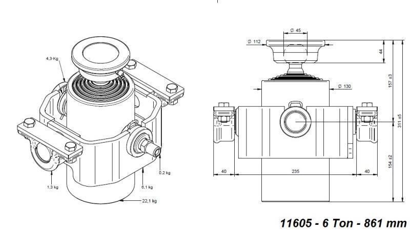 TELESKOPSKI CILINDAR COMPACT 6 STUPNJA 861mm x125 -KUGLA